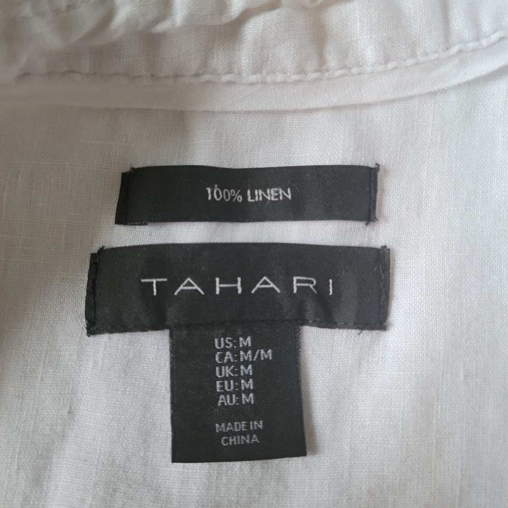 Tahari M 100% Linen Long Line White Button Up - Picture 8 of 9